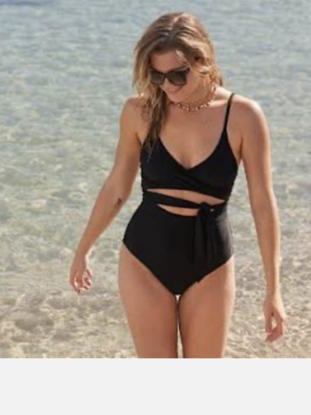 Aerie Black Cutout Tie-Waist Wrap One-Piece Swimsuit